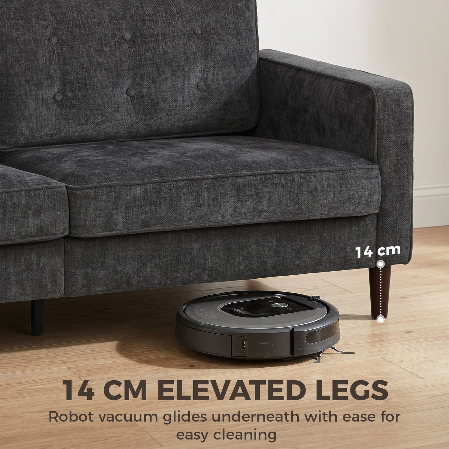 HOMCOM 3 Seater Sofa With Button Tufted Velvet Upholstery And Wood Legs For Living Room In Dark Grey