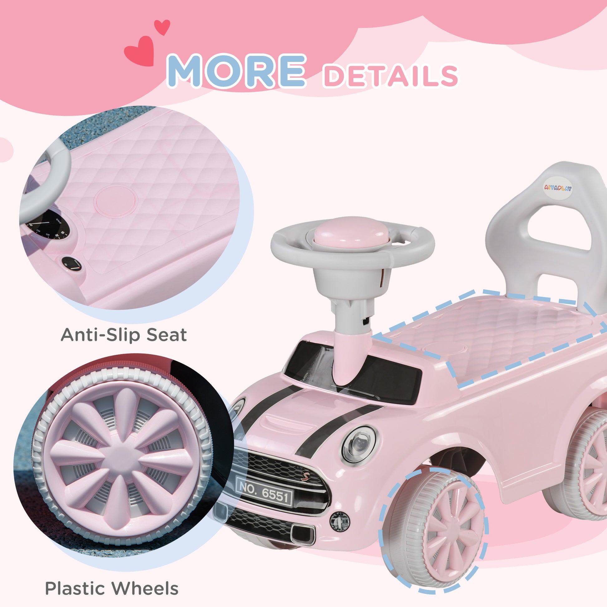 AIYAPLAY Pink Ride-On Car for Toddlers with Air Horn and Safety Features, 18-36 Months - ALL4U RETAILER LTD