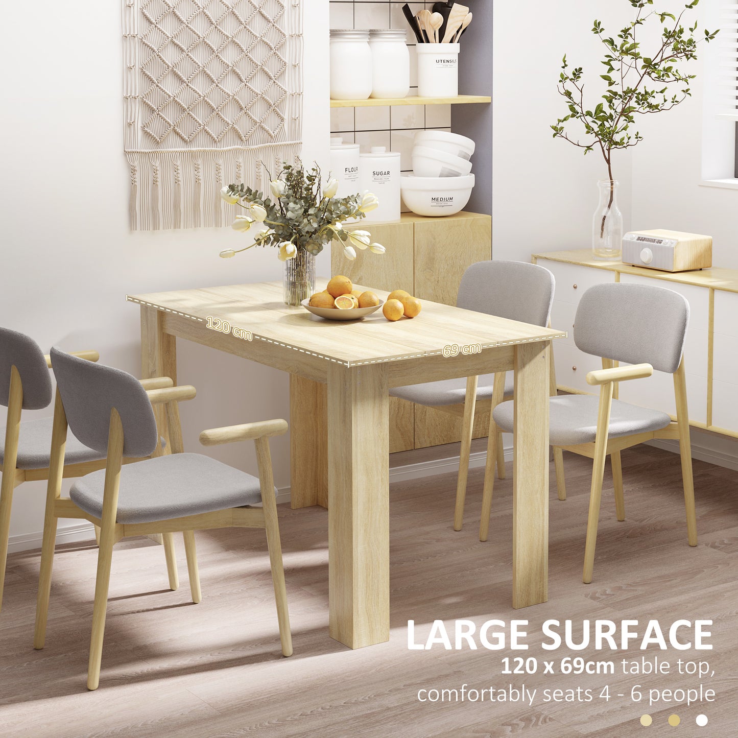 HOMCOM Oak Wood Effect Dining Table For 4 To 6 People Melamine Kitchen Table For Dining Room
