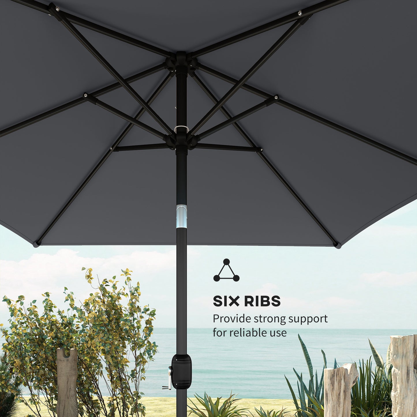 Outsunny Garden Parasol With Crank Handle Tilt Function Polyester Canopy Dark Grey