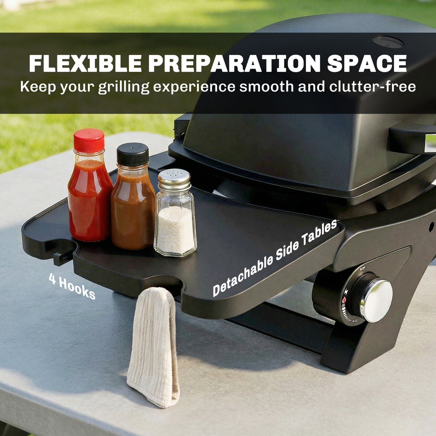 Outsunny 2 Burner Gas Grill With Detachable Side Tables 3.8 KW Steel BBQ Grill Cast Iron Grates Lid And Thermometer