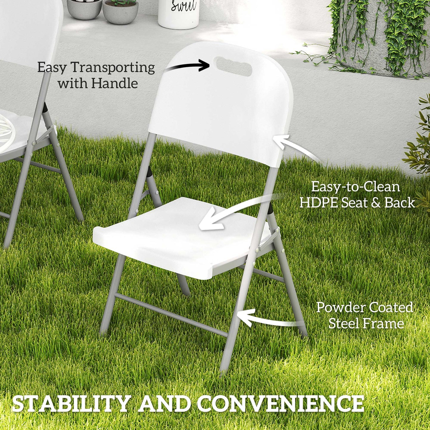 Outsunny Set Of Two Foldable Outdoor Chairs White Lightweight Powder Coated Steel Frame For Easy Carry And Storage