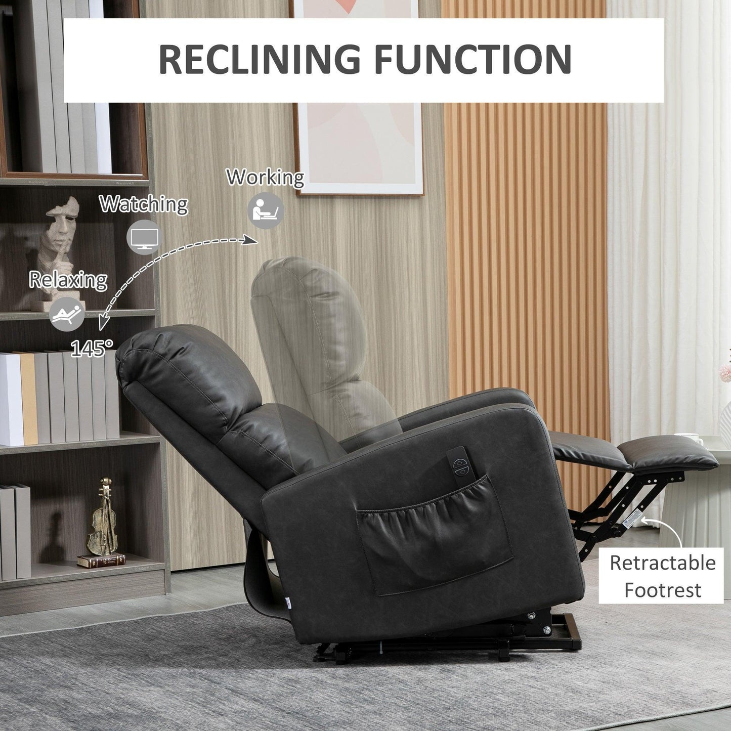 HOMCOM Lift Chair, Charcoal Grey Finish - ALL4U RETAILER LTD