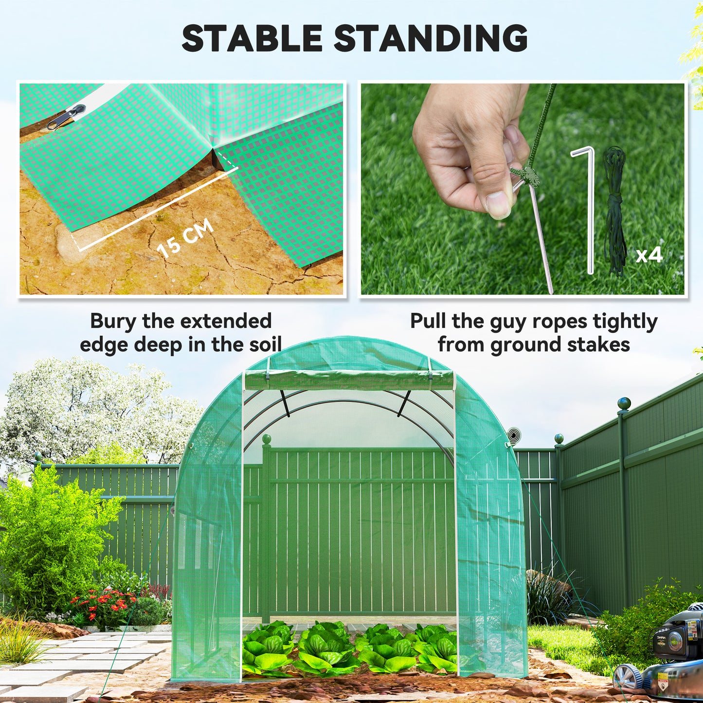 Outsunny 296 x 196cm Steel Frame Polytunnel Greenhouse for Outdoor Gardening and Shelving Green