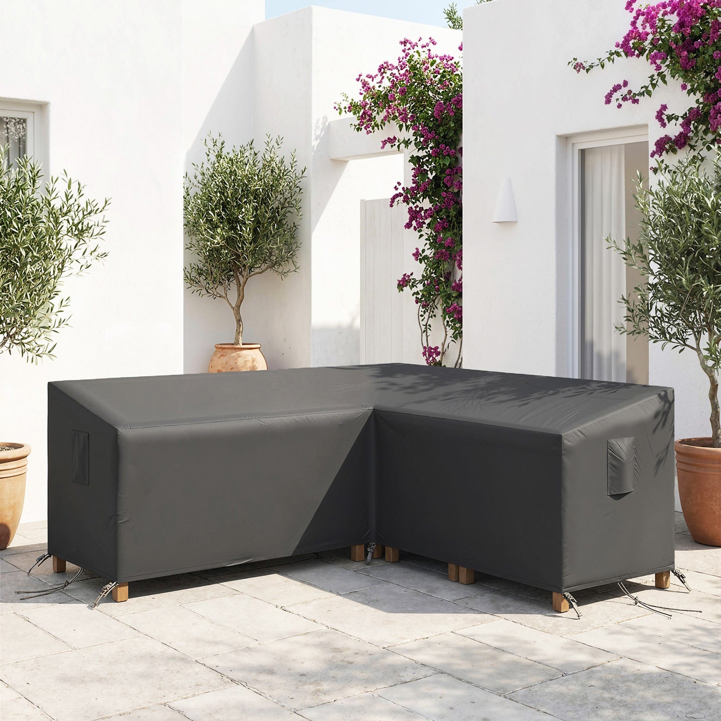 Outsunny V Shaped Patio Furniture Cover Waterproof Outdoor Sectional Sofa Cover Anti UV Air Vent Black 216x216x78 cm