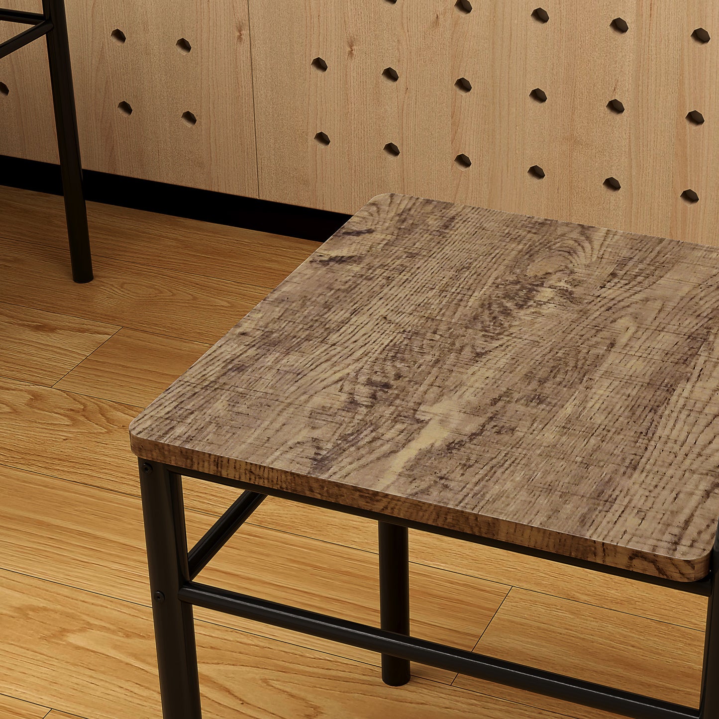 HOMCOM Five-Piece Minimal Dining Set With Black Metal Frames And Oak-Effect Table And Chairs