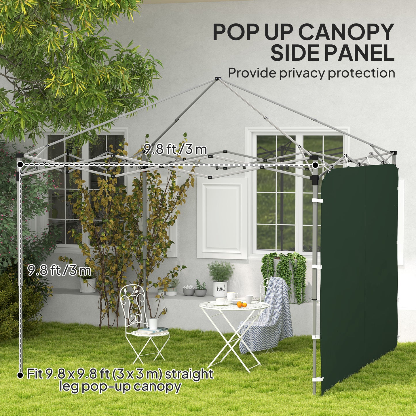Outsunny Replacement Gazebo Sidewall 195 x 295 cm Green With Mesh Pockets And Hook And Loop Fasteners