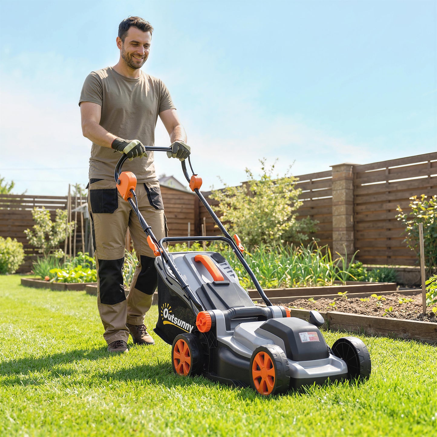 Outsunny 18V Cordless Lawn Mower With 2 X 4Ah Batteries 34cm Cutting Width Mulching Feature