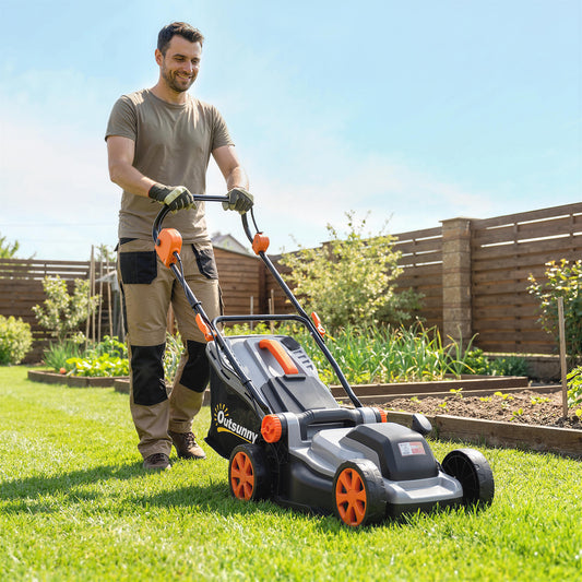 Outsunny 18V Cordless Lawn Mower With 2 X 4Ah Batteries 34cm Cutting Width Mulching Feature