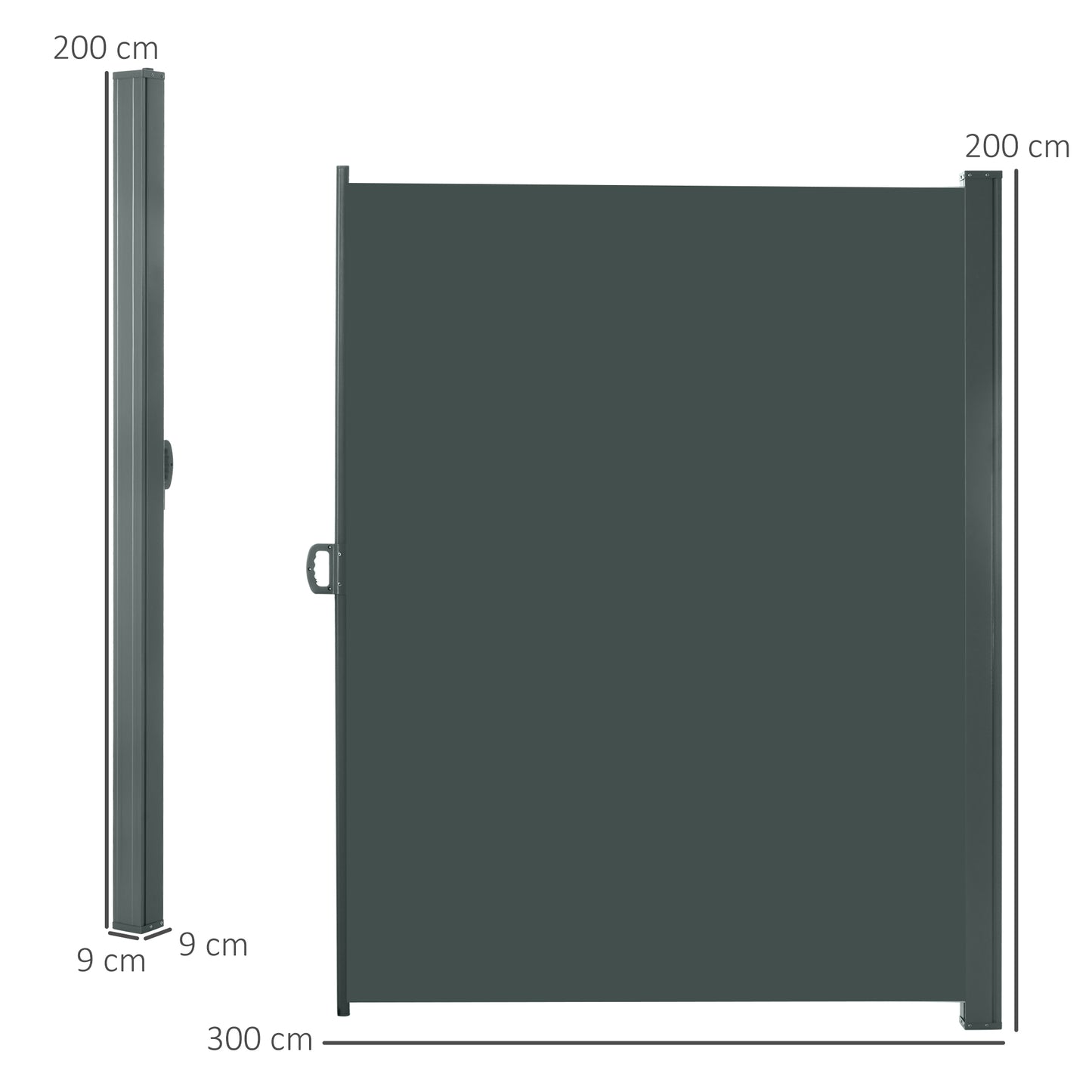 Outsunny 3x2m Retractable Sun Side Awning Screen Fence For Patio Garden Wall Balcony Privacy Divider Grey