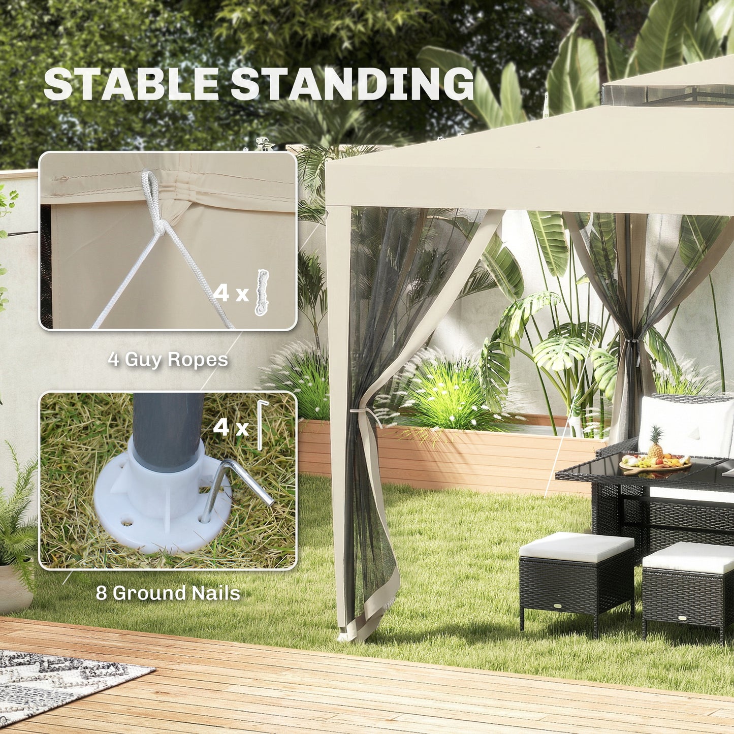 Outsunny 3 X 3 M Gazebo With Netting Party Tent And Double Tier Roof Beige Outdoor Event Shelter