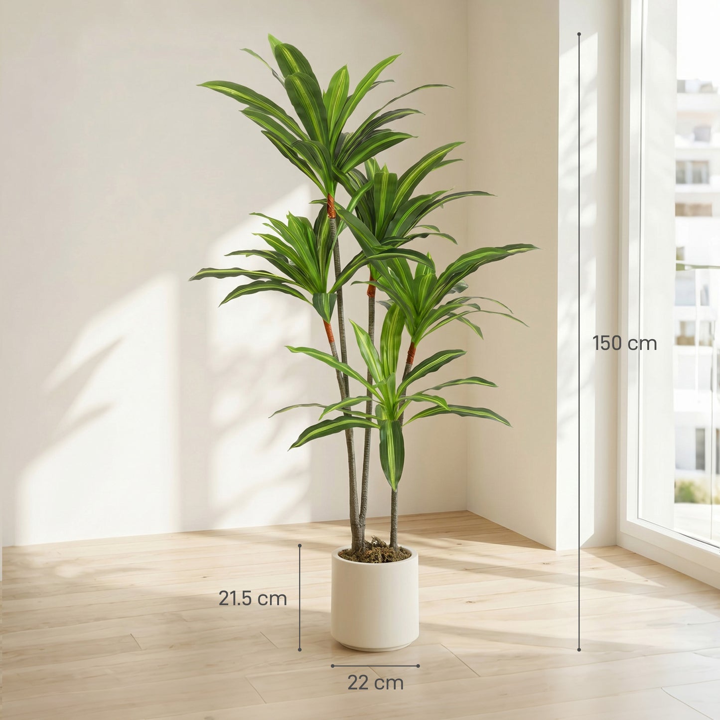 HOMCOM 150cm Lifelike Artificial Dracaena Tree With Bendable Trunks And Lifelike PEVA Leaves For Indoor Decor Green