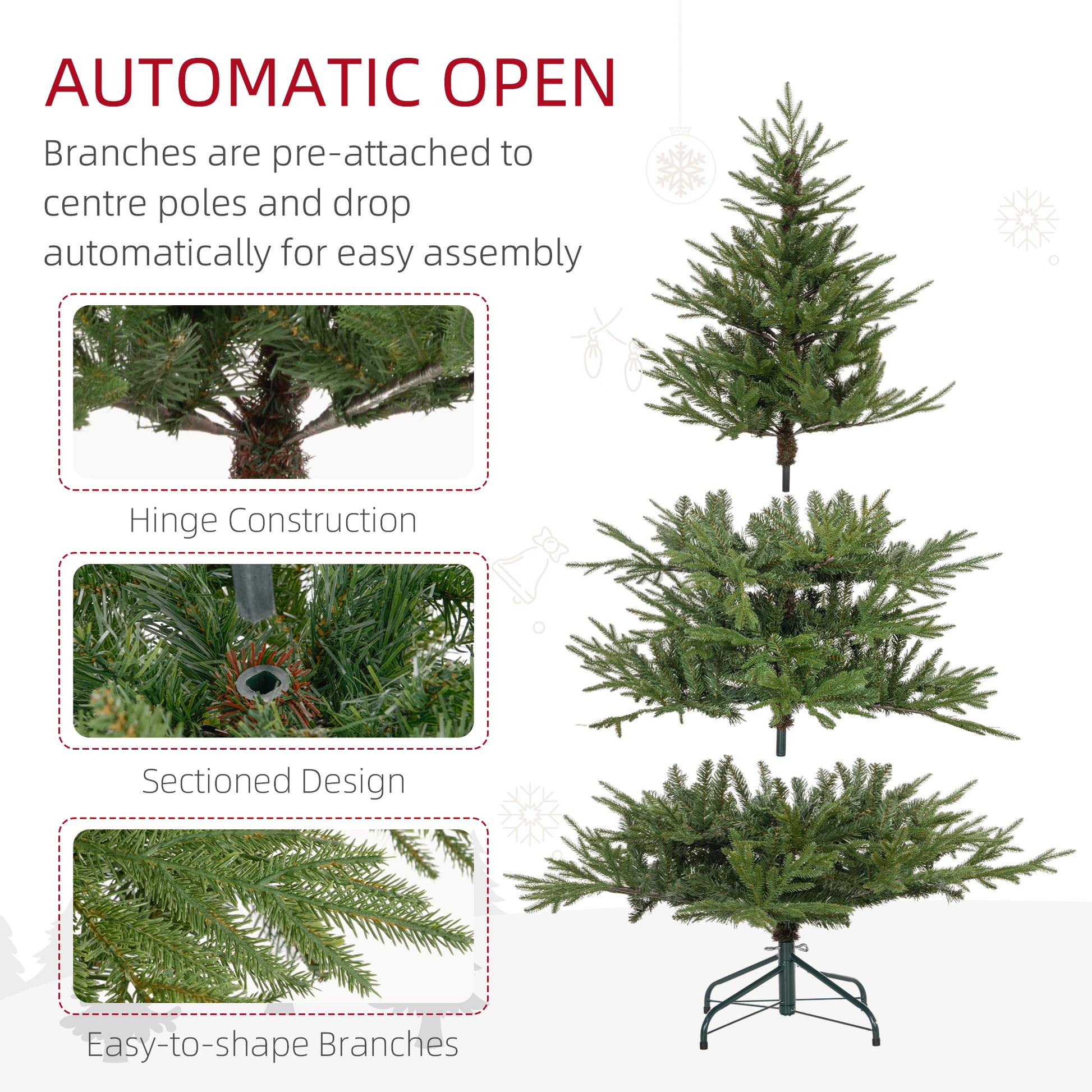 HOMCOM 5ft Realistic Artificial Christmas Tree with 1724 Tips and Metal Base – Easy Assembly, Perfect for Indoor Holiday Decor - ALL4U RETAILER LTD