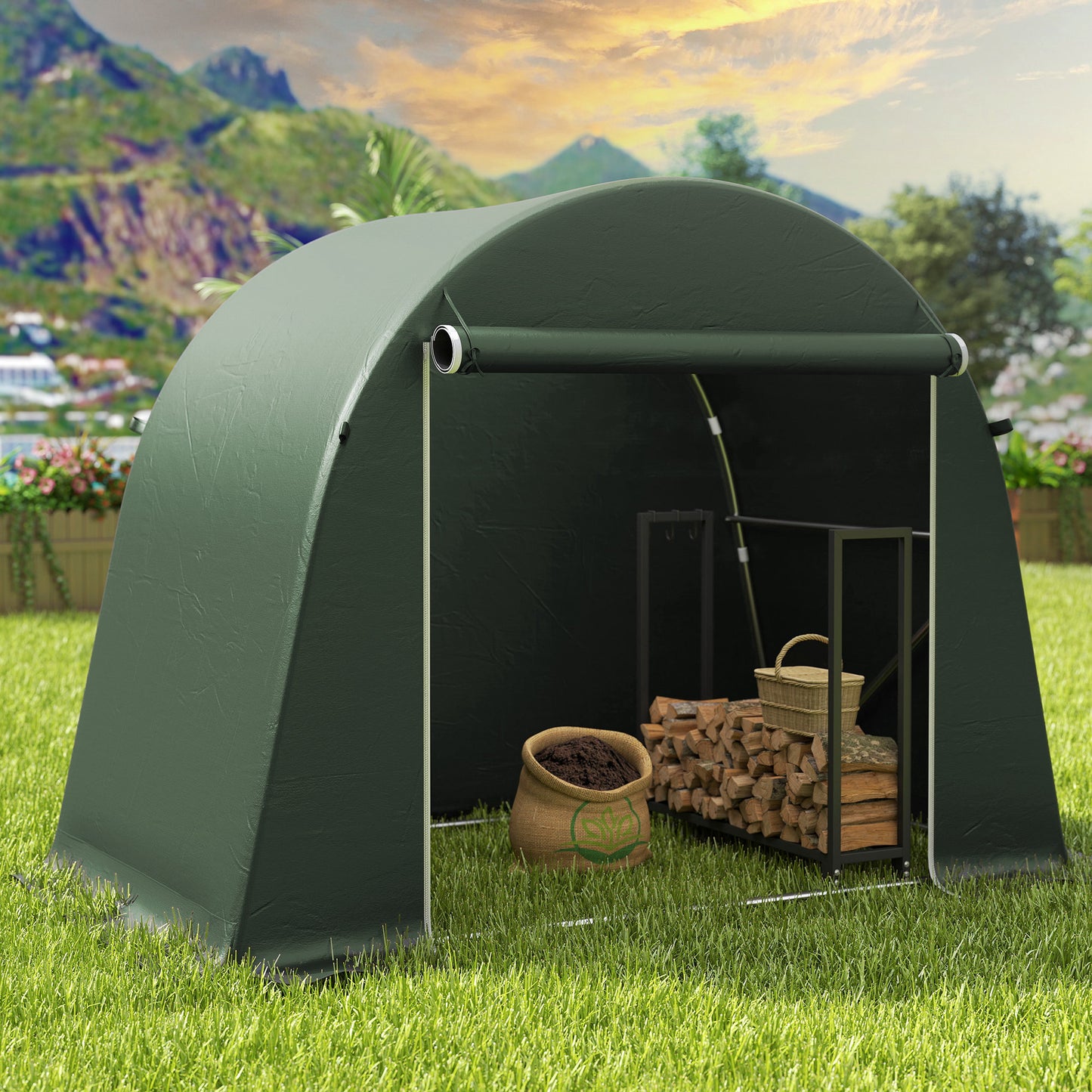 Outsunny 8x4 Ft Garden Storage Tent Waterproof With Roll Up Zipper Door And Galvanised Metal Frame Green