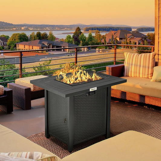 Outsunny 40,000 BTU Gas Firepit Table with Protective Cover, Spark Guard - ALL4U RETAILER LTD