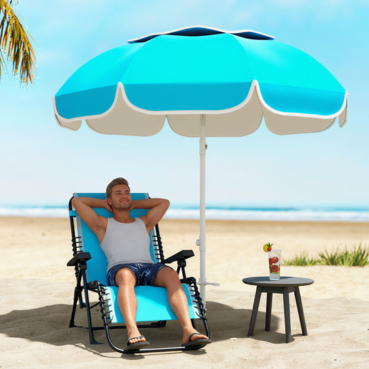 Outsunny Beach Umbrella Portable With Sand Anchor Carry Bag Adjustable Height And Tilt UPF50 Plus UV Protection Blue