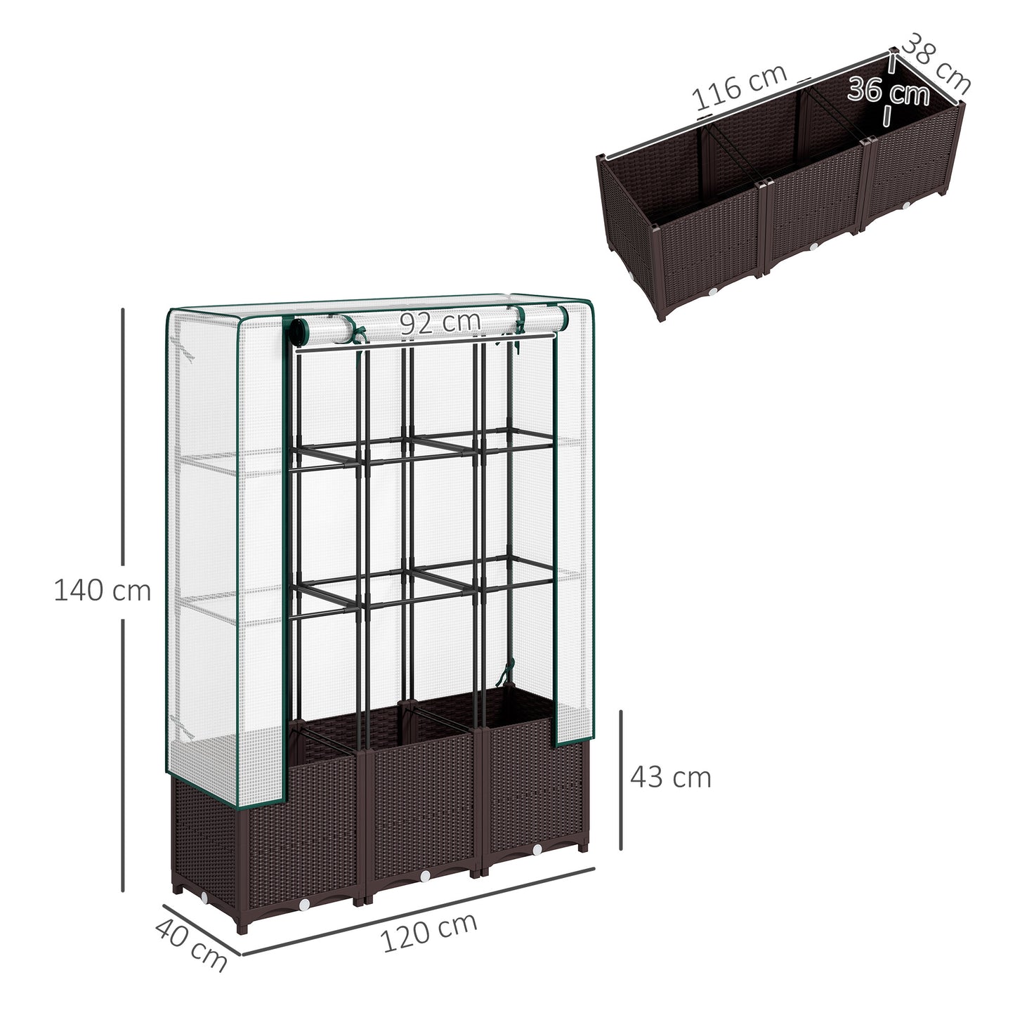 Outsunny Raised Garden Bed With Trellis And PE Cover For Climbing Plants Vegetables And Flowers 120x40x140 cm