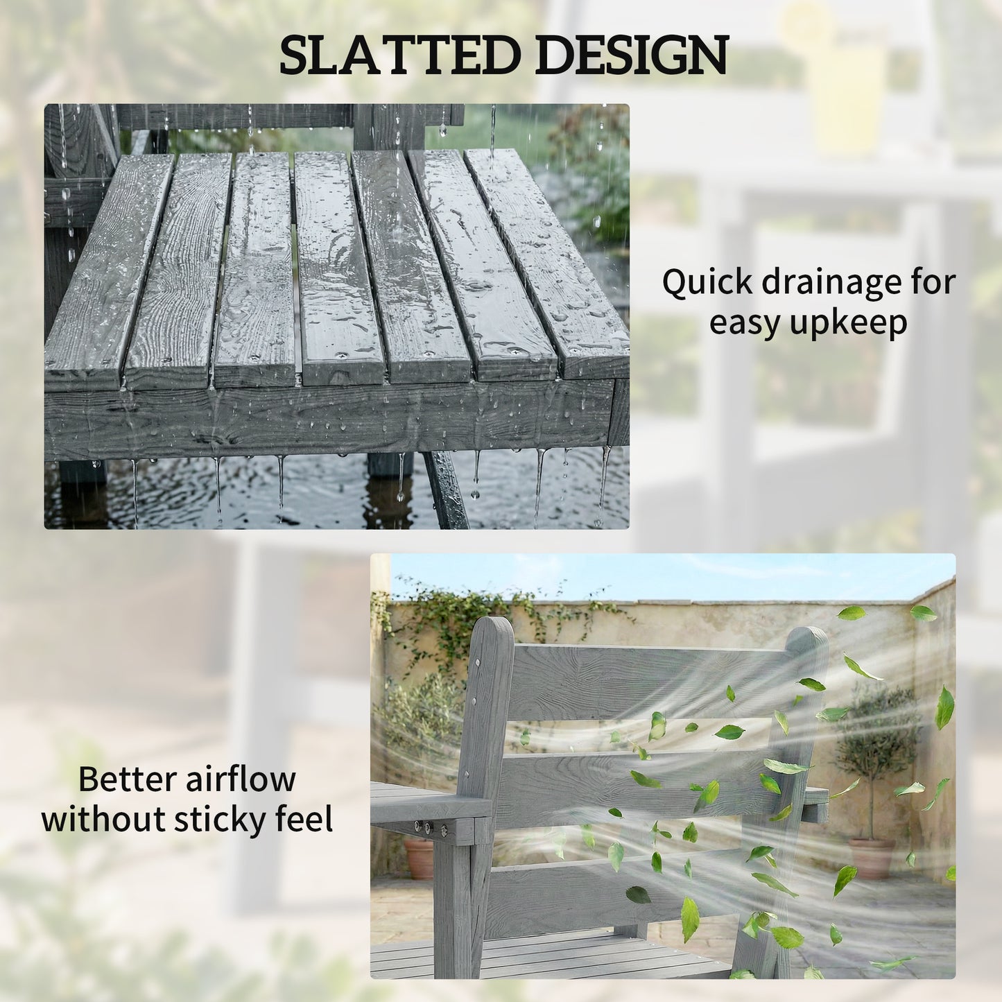 Outsunny Outdoor Garden Loveseat With Integrated Table Between Jack And Jill Seats Embossed Wooden Grey