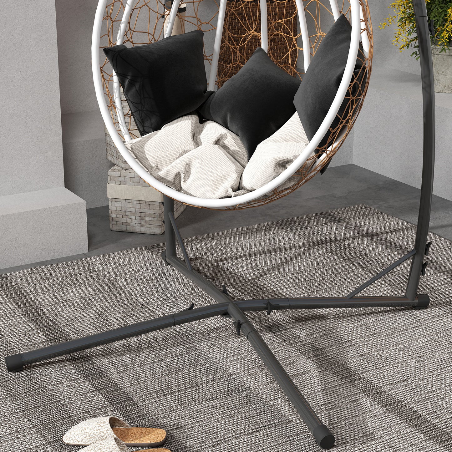 Outsunny Hammock Chair Stand Heavy Duty Steel Egg Swing Frame With X Shape Base Indoor Outdoor 150 Kg Black