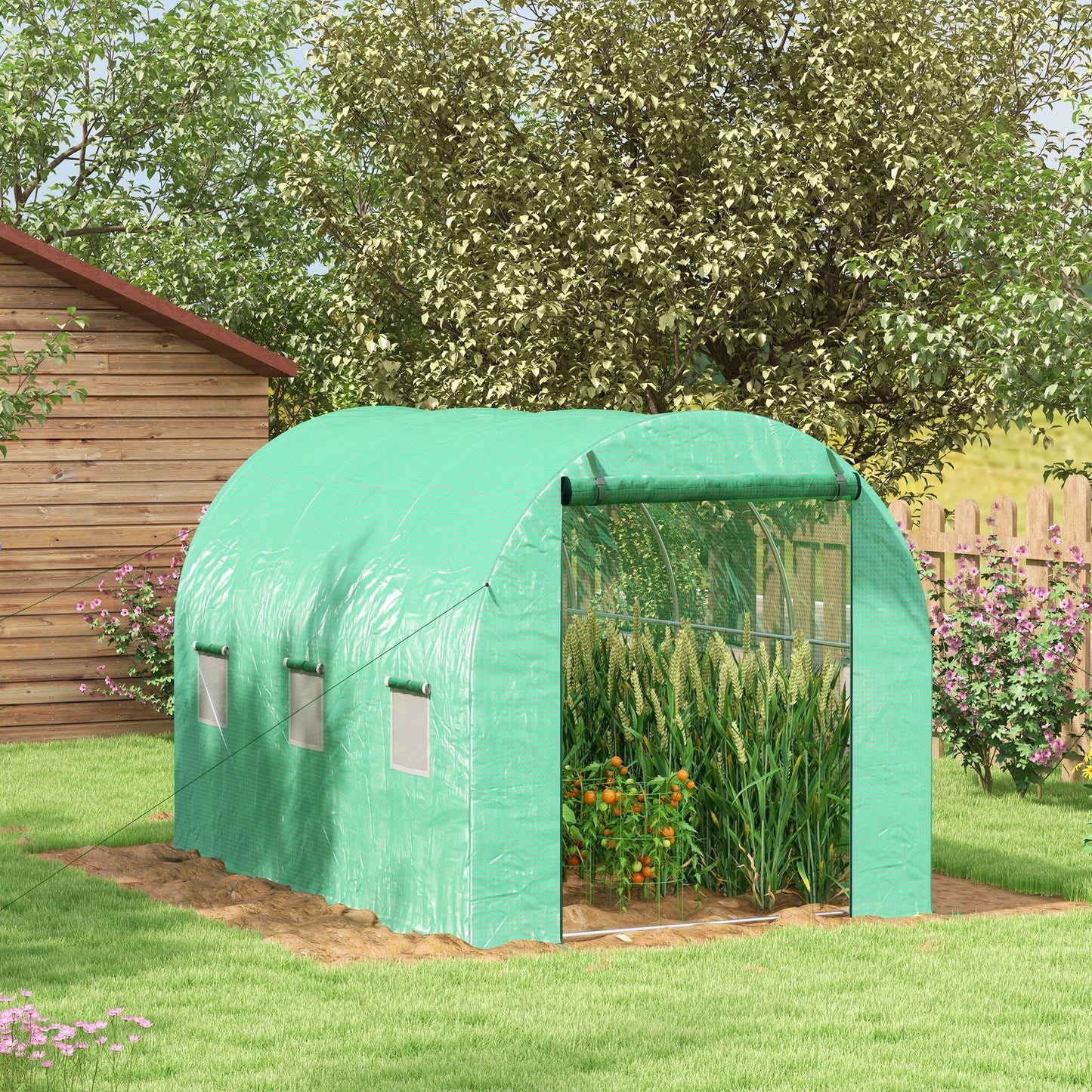 Outsunny 3x2m Walk-In Greenhouse with Integrated Sprinkler System and Sturdy Frame - Green - ALL4U RETAILER LTD