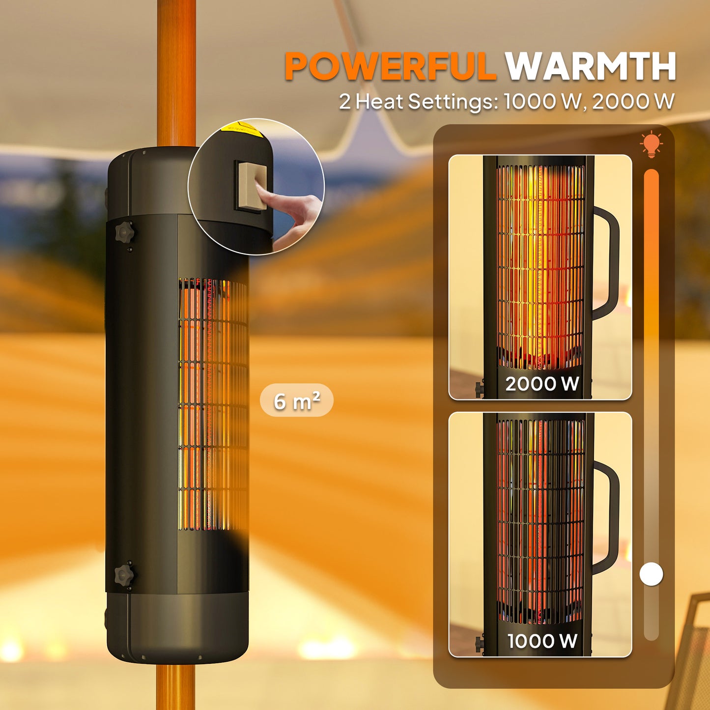 Outsunny Patio Parasol Heater Umbrella Mounted Electric Heater For 25-70 Mm Poles Adjustable Overhead Warmth