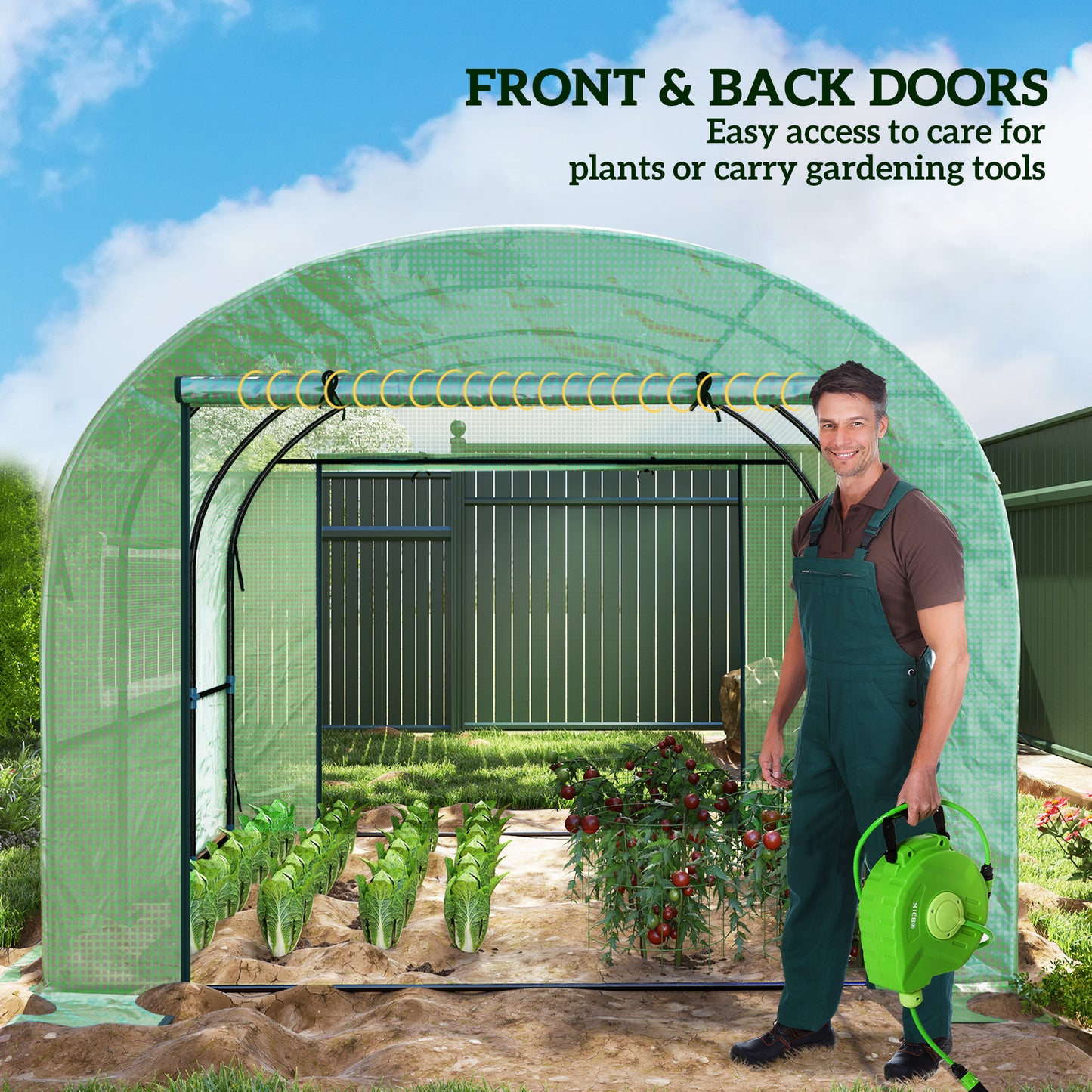 Outsunny 300cm By 300cm Walk In Polytunnel Greenhouse With Zipped Doors And Mesh Windows
