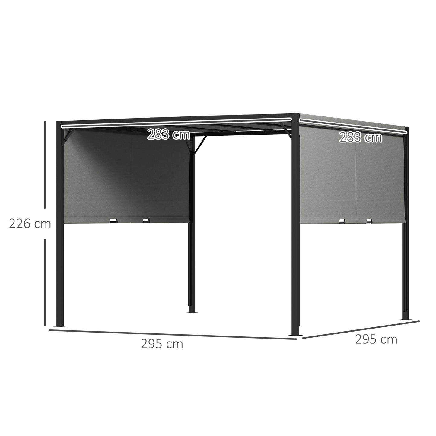 Outsunny 3x3m Pergola With Sliding Roof Garden Gazebo Steel Frame Charcoal Grey Canopy