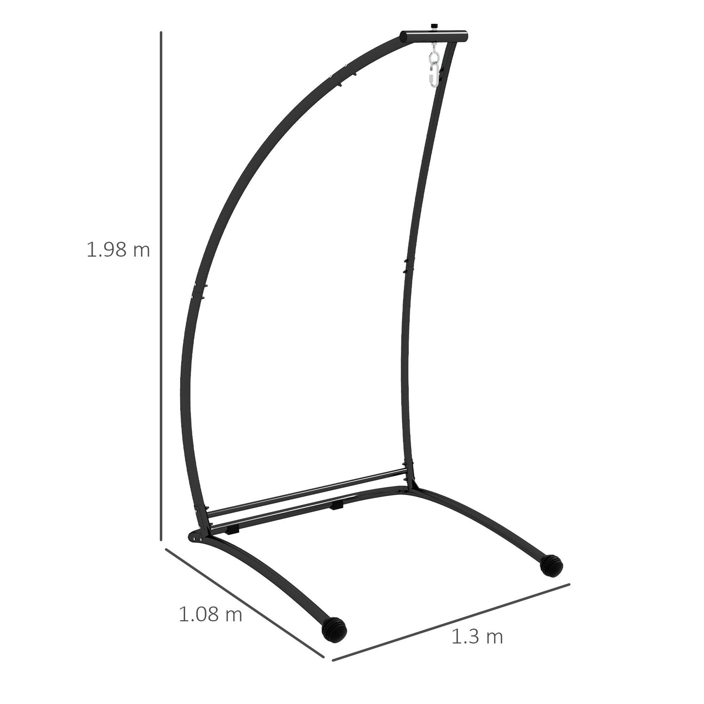 Outsunny Hammock Chair Stand, C Shape Hanging Heavy Duty Metal Frame Hammock Stand for Hanging Hammock Air Porch Swing Chair, Black - ALL4U RETAILER LTD