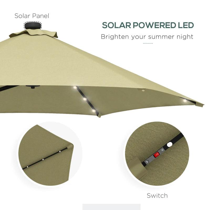 Outsunny 3m Garden Cantilever Umbrella with Solar LED Lights - Cross Base, Waterproof Cover - Stylish Beige Patio Parasol for Enhanced Outdoor Comfort - ALL4U RETAILER LTD