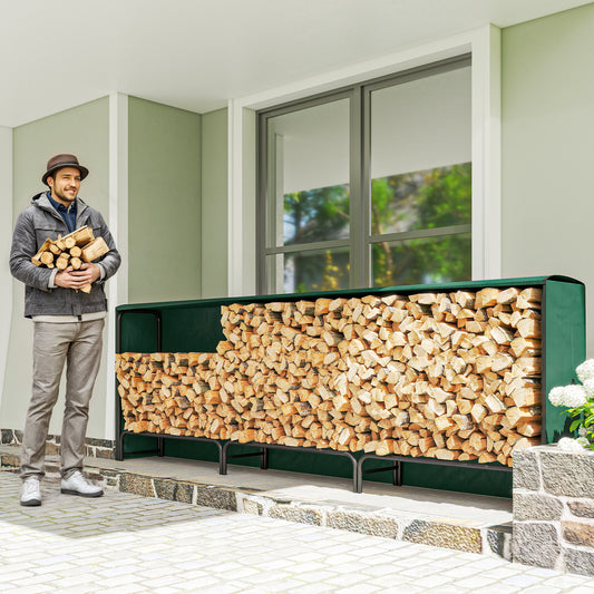 Outsunny Firewood Rack With Waterproof Cover, Heavy Duty Metal Log Storage For Outdoor Indoor Fireplace, 300x36x99 Cm