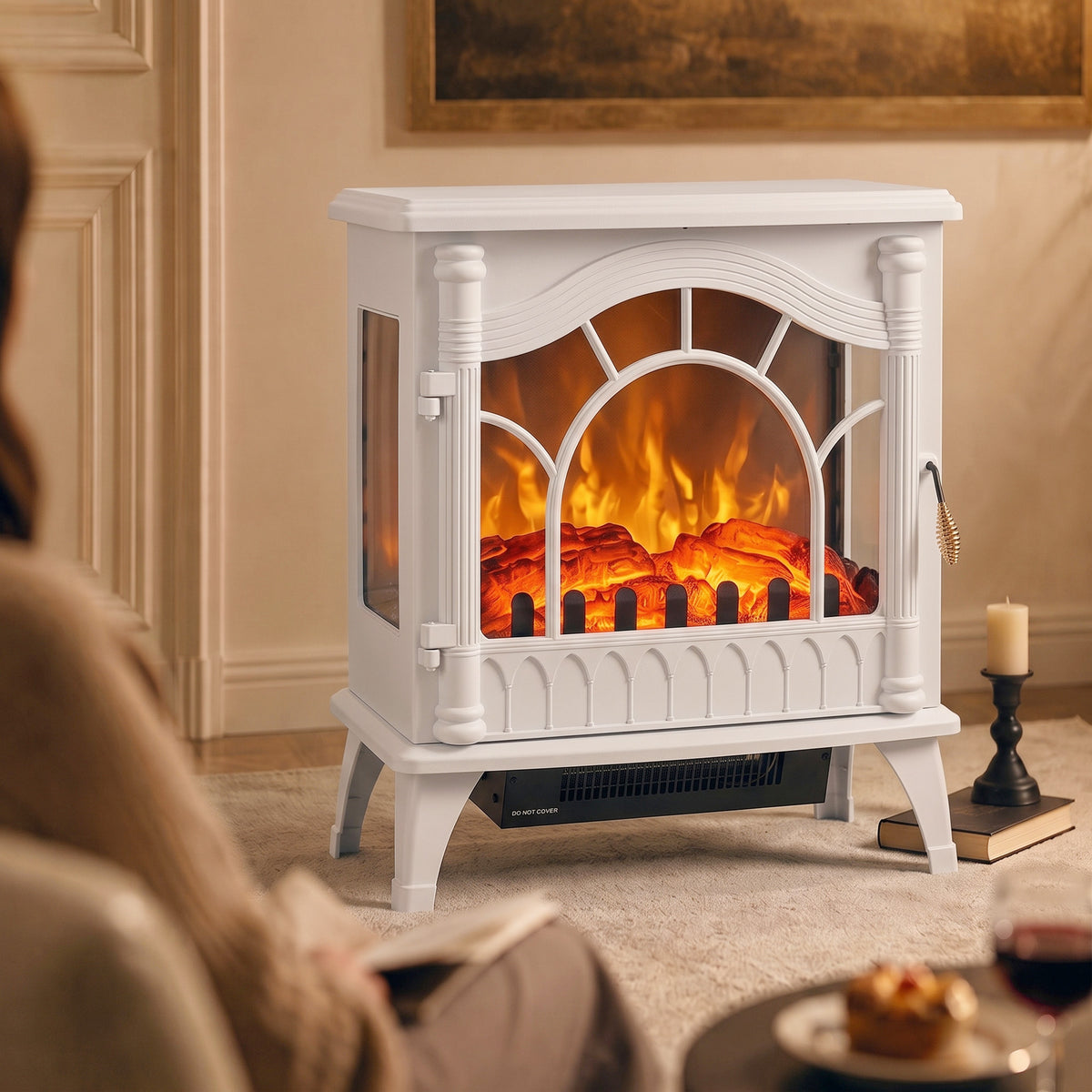 HOMCOM Electric Fireplace Fan Heater With Realistic Glass Flame Effect