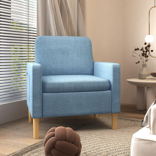 HOMCOM Modern Armchair Upholstered Accent Chair for Bedroom Home Office Blue - ALL4U RETAILER LTD