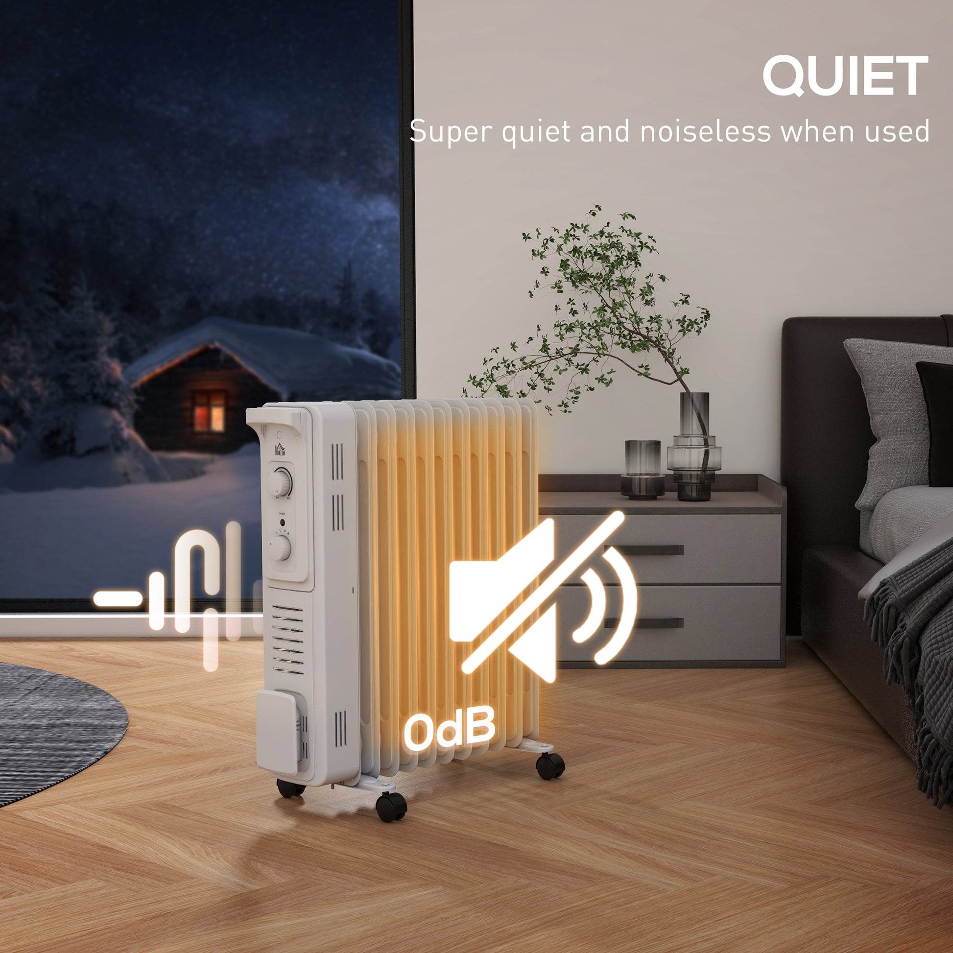 HOMCOM 2.5kW 11-Fin Oil Heater with Adjustable Thermostat - White - ALL4U RETAILER LTD