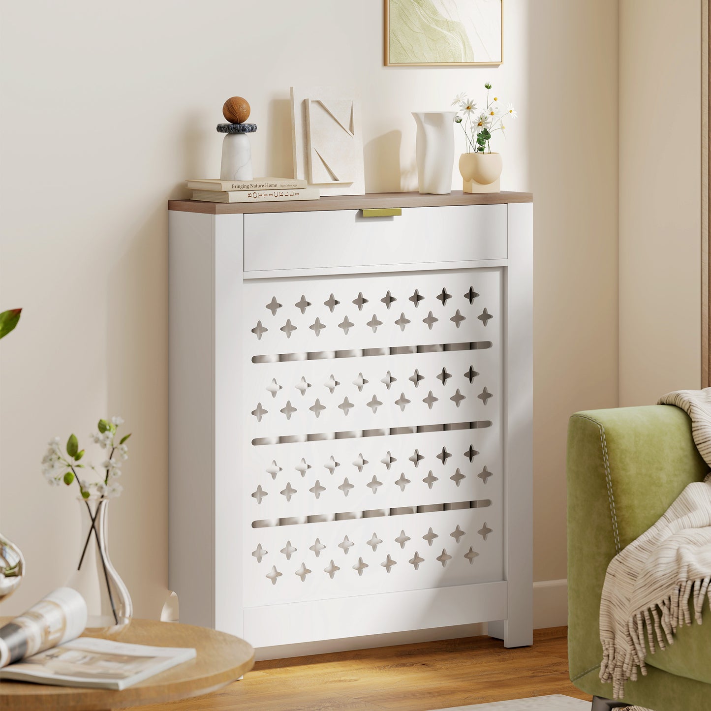 HOMCOM 78 By 19 Cm Minimal Radiator Cover With Drawer White Wood Effect MDF And Particle Board