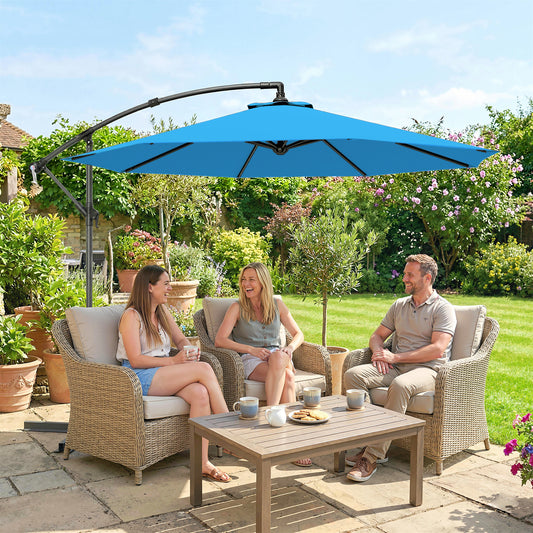 Outsunny 3m Overhanging Cantilever Parasol With Cross Base Blue For Overhead Shade Over Dining And Patio Seating