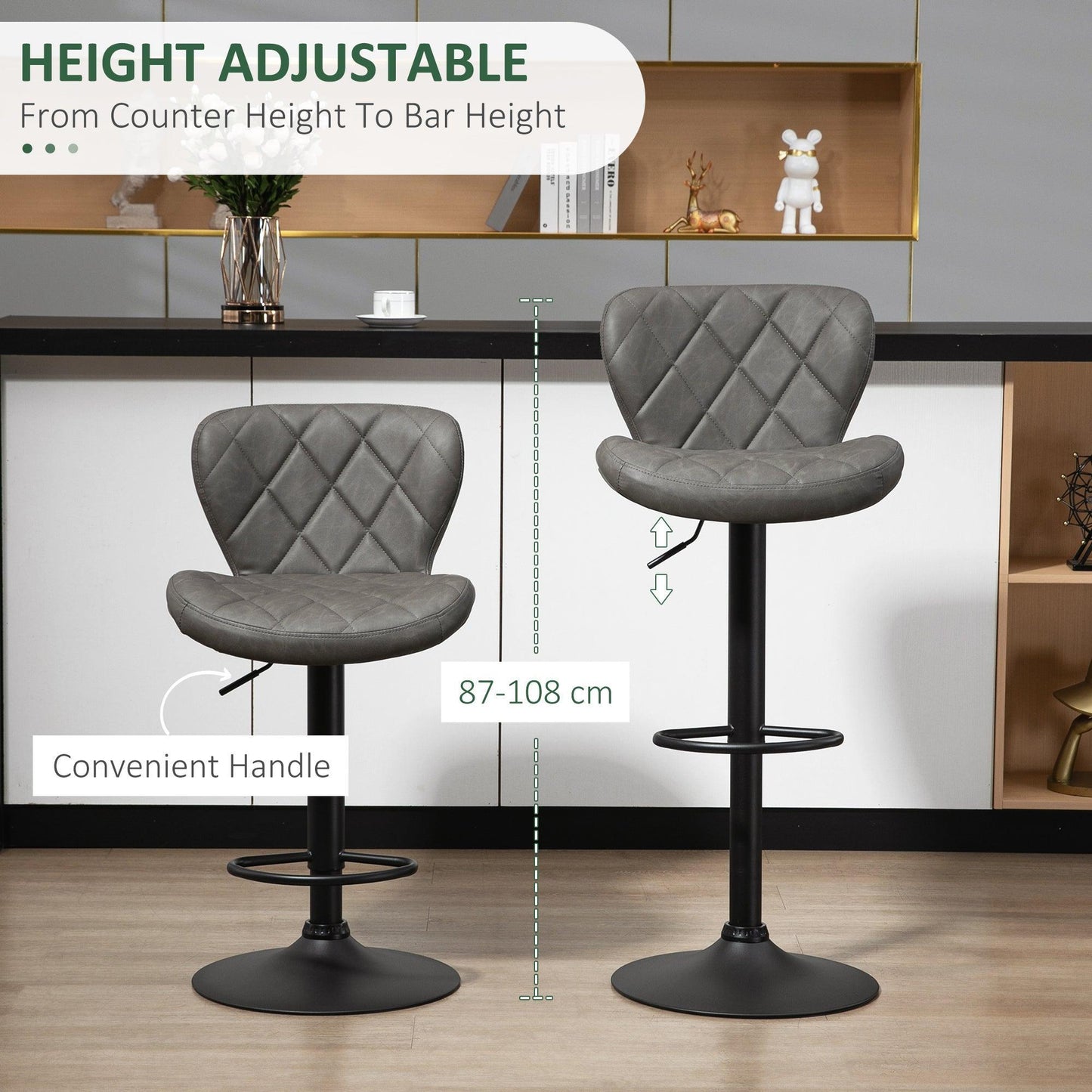 HOMCOM Adjustable Bar Stools - Comfy Swivel Set - ALL4U RETAILER LTD