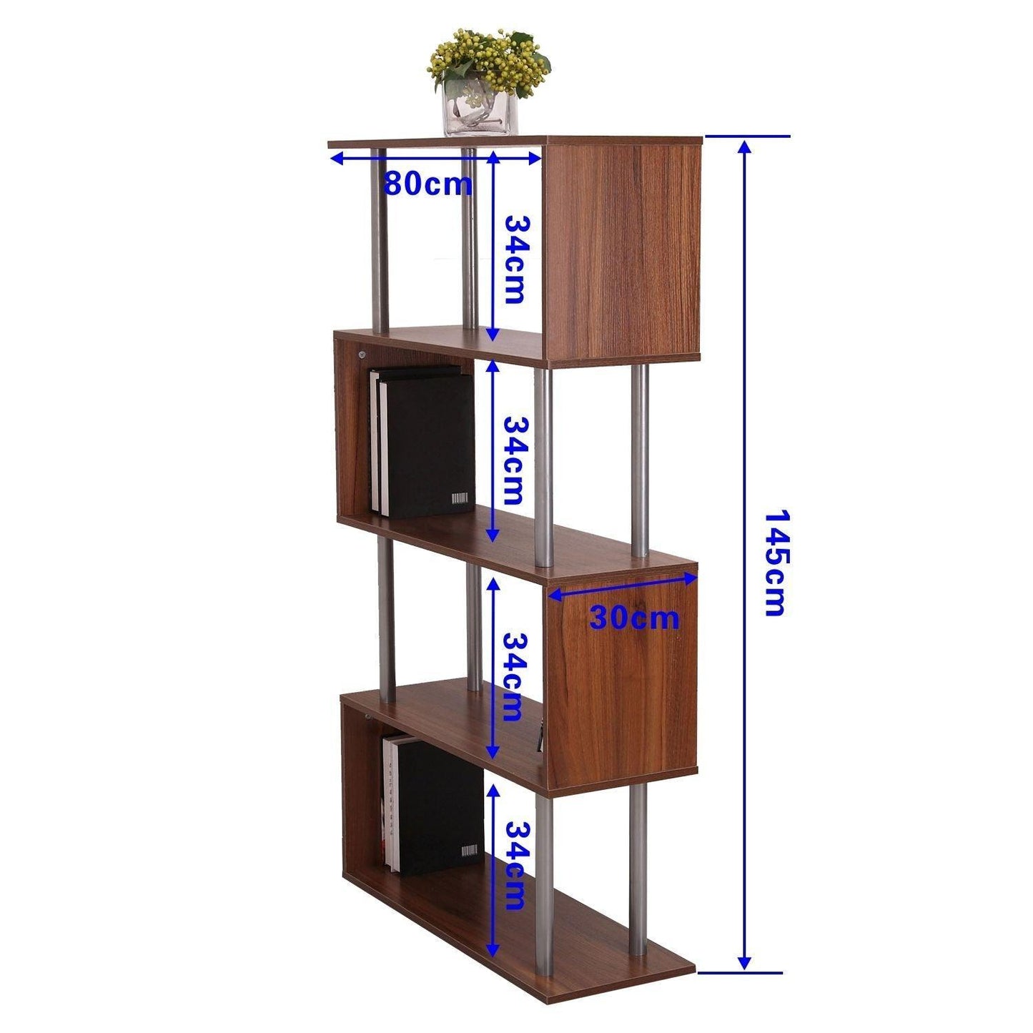 HOMCOM Wooden Bookcase with Steel Frame - ALL4U RETAILER LTD