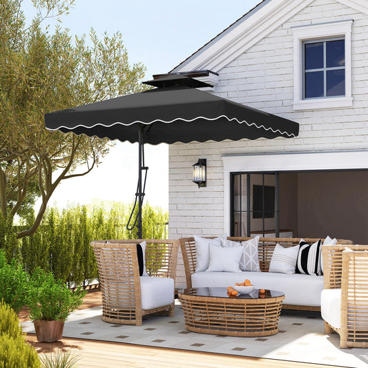 Outsunny 2.5m Cantilever Parasol with Easy Lever Square Double Top Garden Umbrella Overhanging Sun Shade Black