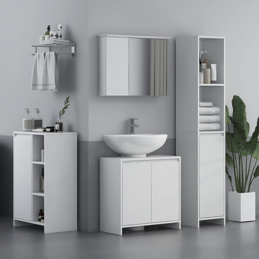 HOMCOM Narrow Tall Bathroom Cabinet White Slim Freestanding Storage Cupboard With Two Open Compartments And Inner Shelf