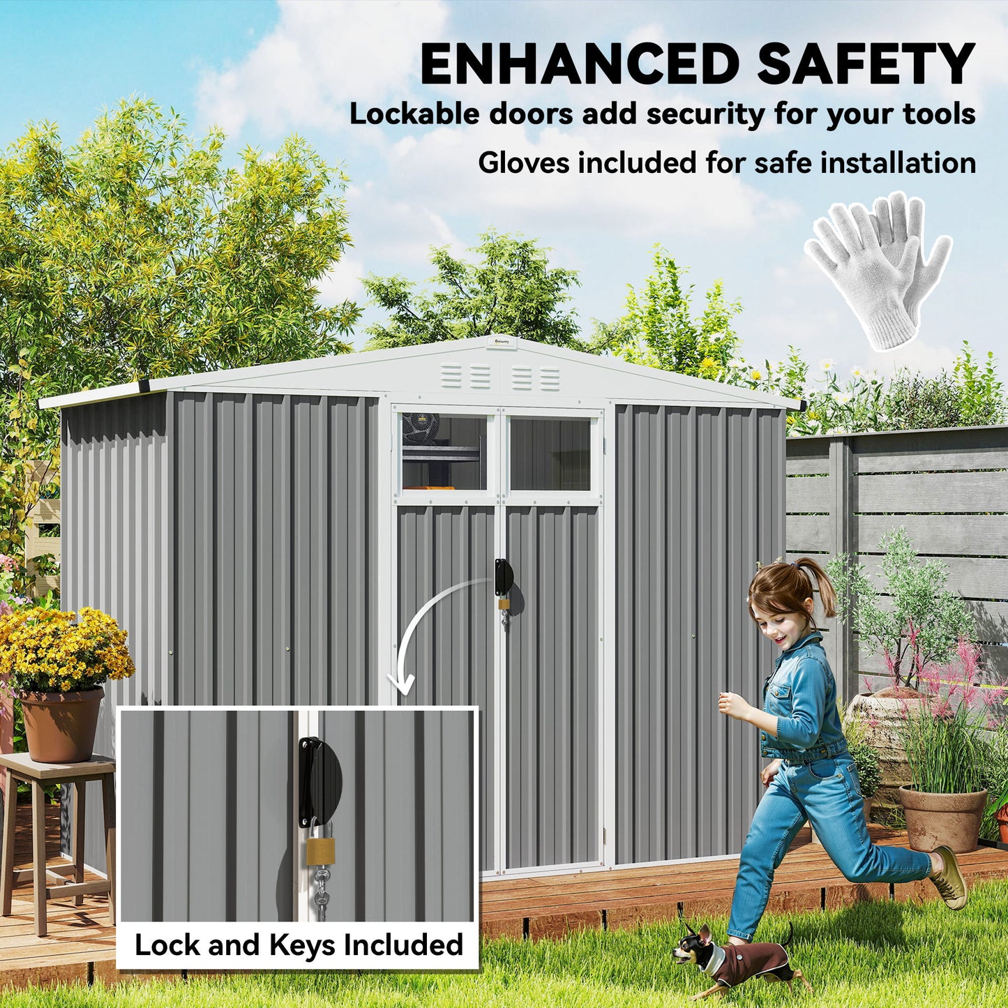 Outsunny 8 X 4 Ft Metal Garden Shed With Window 4 Vents Lockable Door Waterproof Galvanised Steel Tool Storage Shed