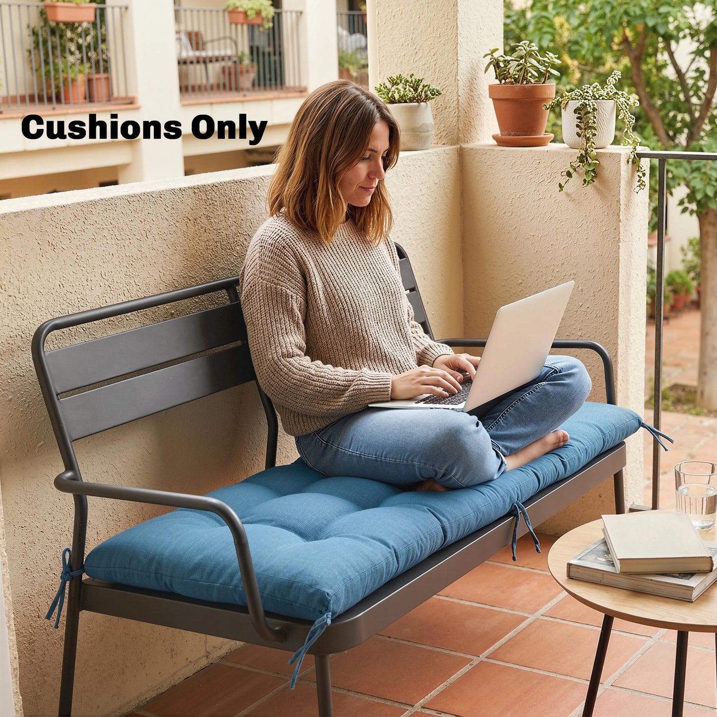 Outsunny Memory Foam Sun Lounger Cushion With Ties For 190 X 60 Cm Lounger Outdoor Blue Pad