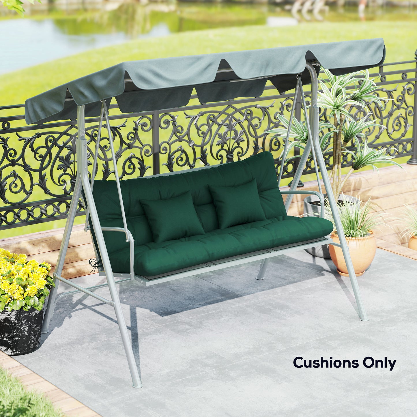 Outsunny Outdoor Seat Cushions With Back Cushion And Two Pillows Water Repellent For 3 Seater Chair Green