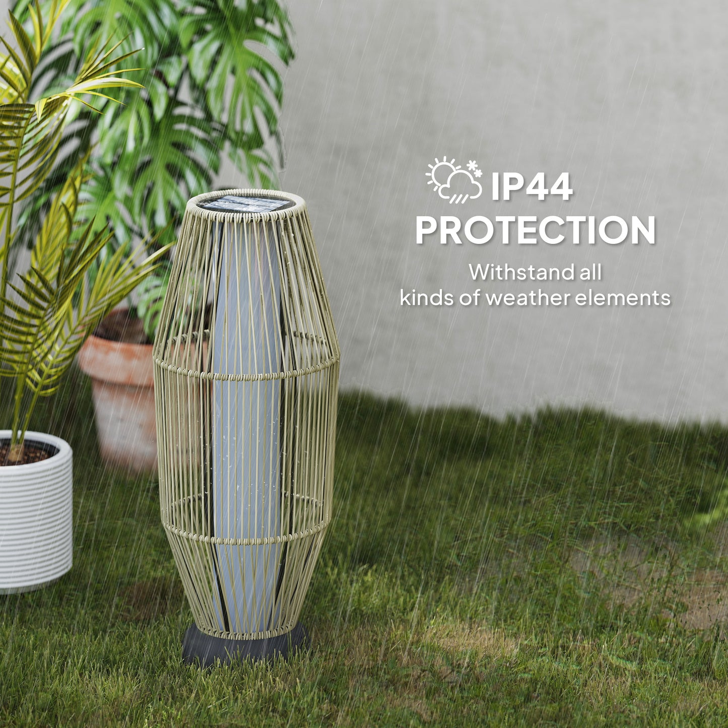 Outsunny Garden Rattan Lamp 72 cm Tall Solar Floor Lamp LED Auto On Off IP44 Outdoor Grey