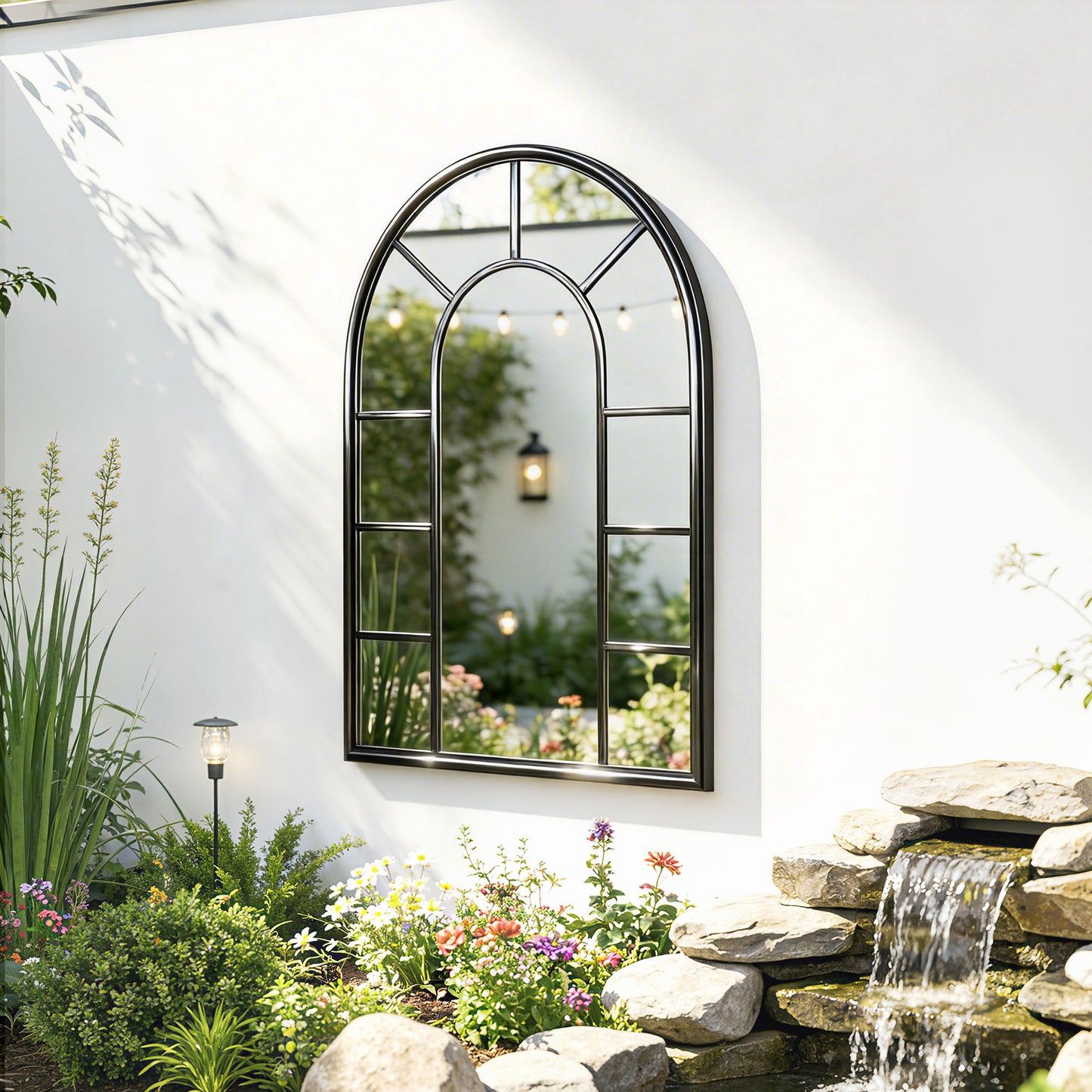 Outsunny Arched Mirror Shatterproof Acrylic Windowpane Wall Mounted Mirror With Robust Metal Frame 71 x 51 cm Black