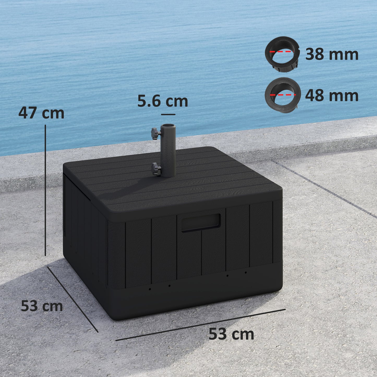Outsunny Parasol Base With Wheels For 38 And 48 Millimeter Poles Heavy Duty Stand Up To 80 Kg Or 50 Kg Water Black