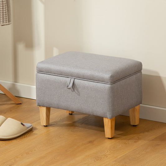HOMCOM Linen Storage Ottoman 16L Padded Footstool With Rubberwood Legs For Storage Bed End Shoe Bench Seating Light Grey