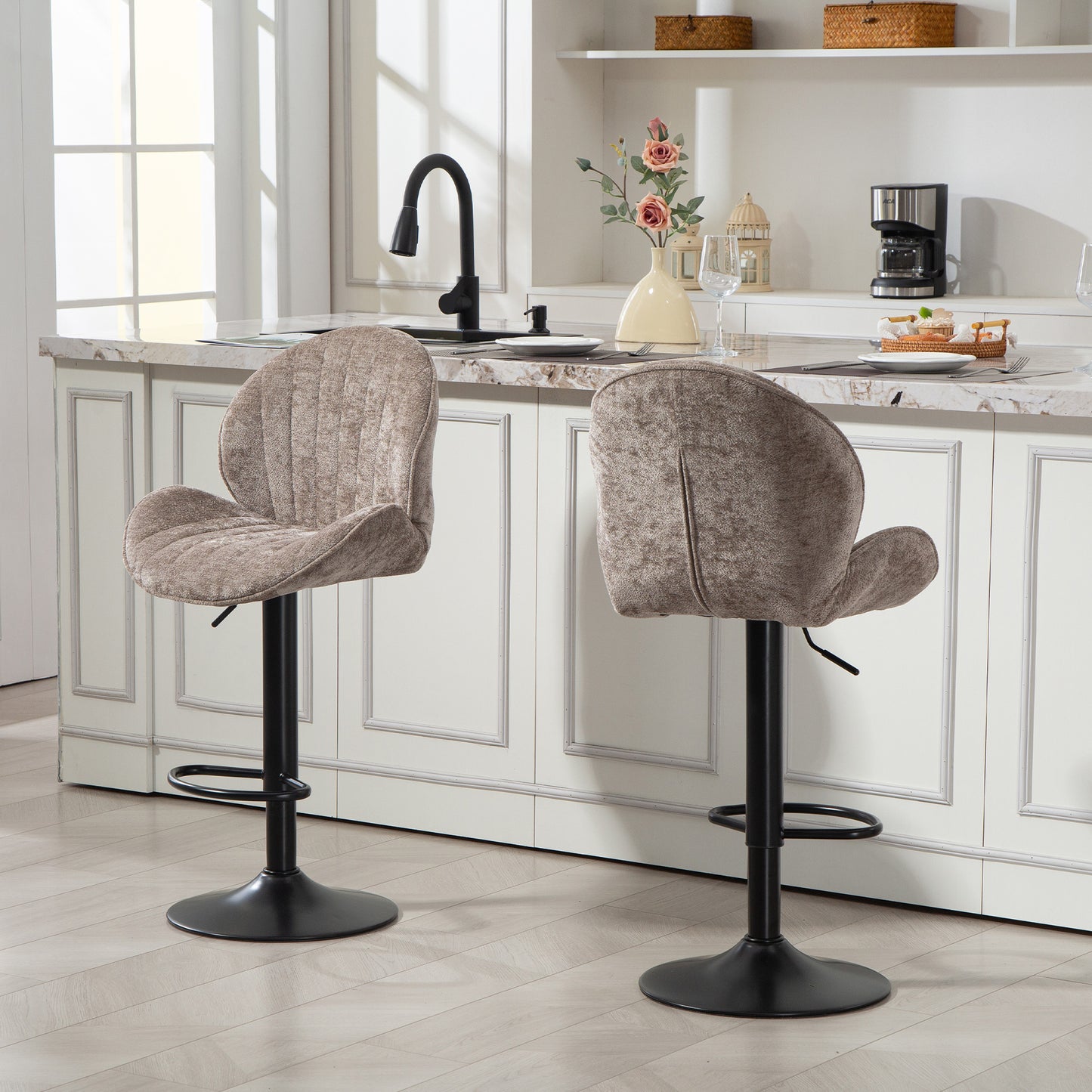 HOMCOM Bar Stools Set Of 2 With Back Swivel Seats Gas Lift Adjustable Height Footrest Brown