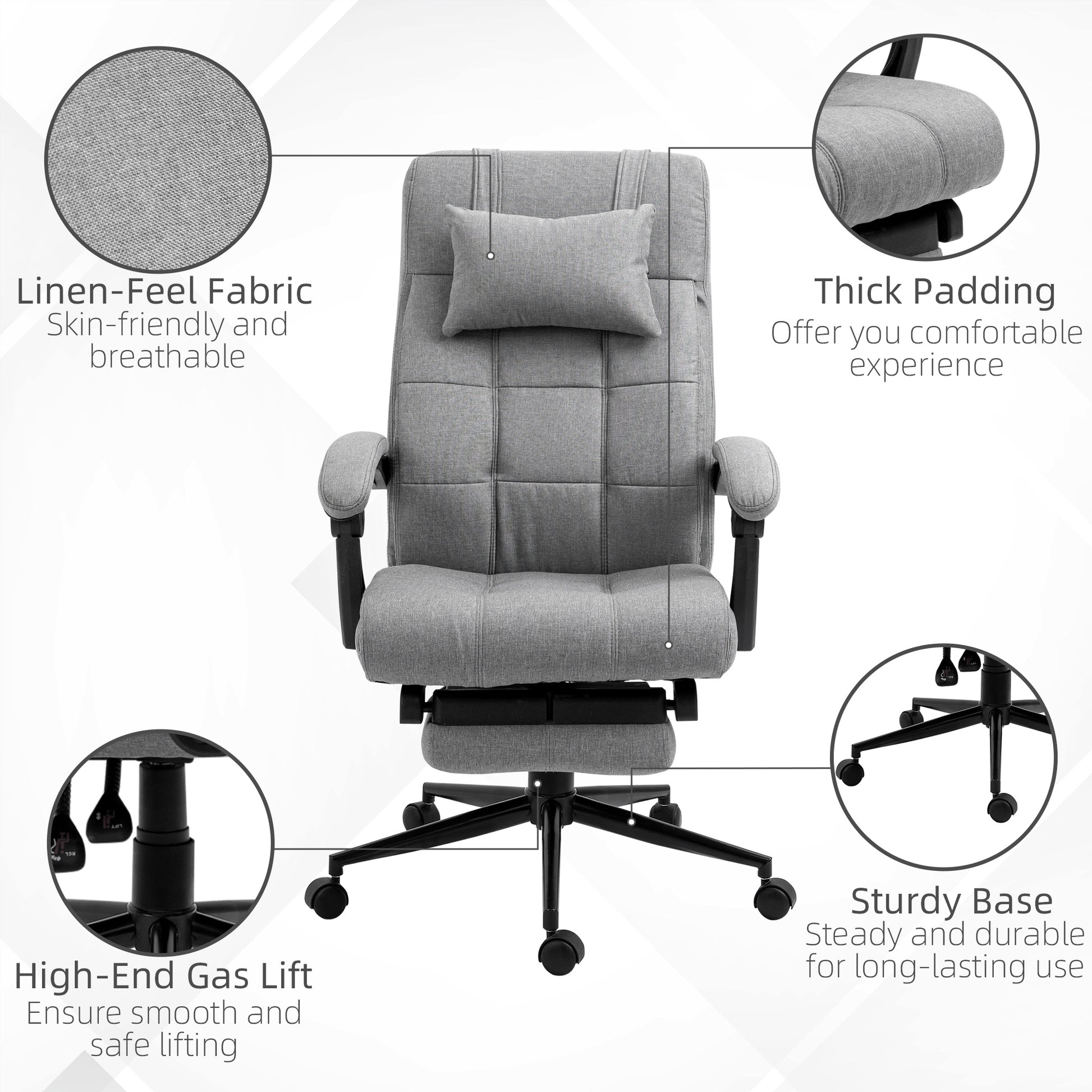 Vinsetto Ergonomic Home Office Chair with Adjustable Footrest, Armrests, and Lumbar Support in Light Grey - ALL4U RETAILER LTD