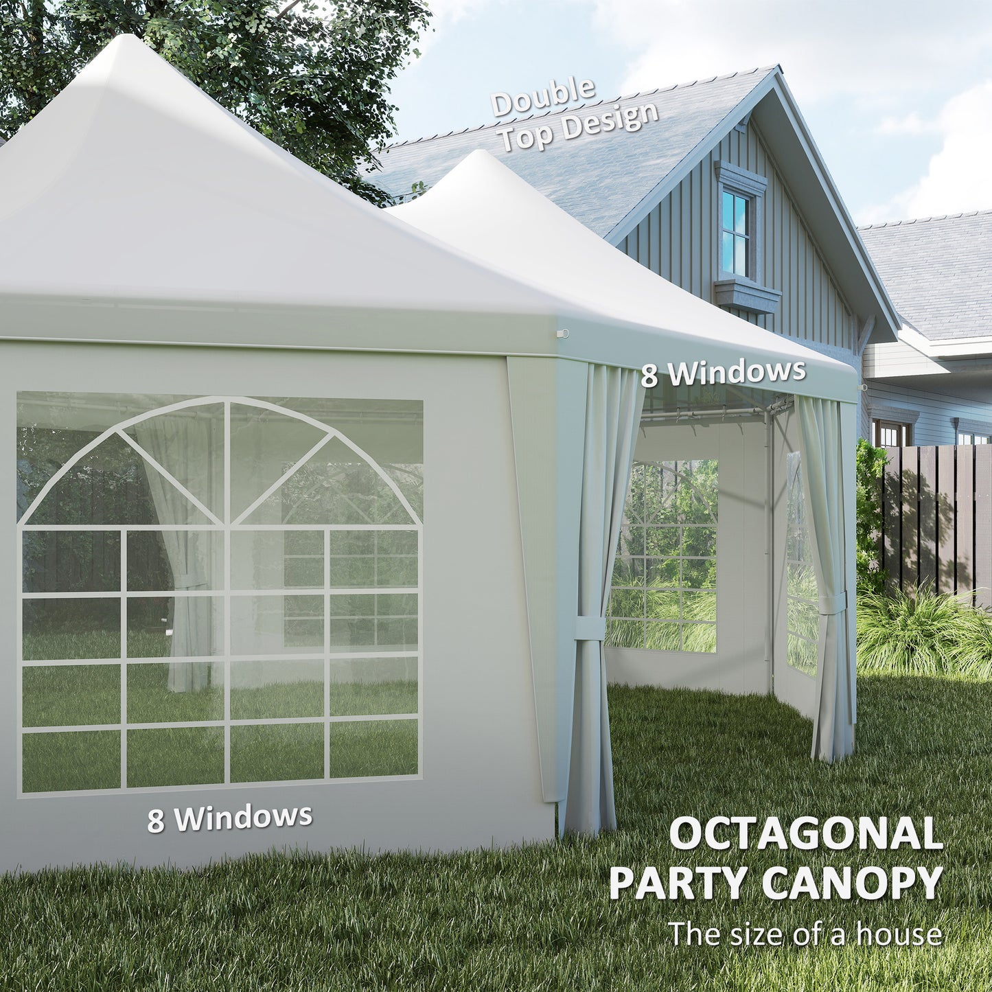 Outsunny 6.8 By 5m Octagonal Marquee Gazebo White High Roof With Galvanised Steel Frame