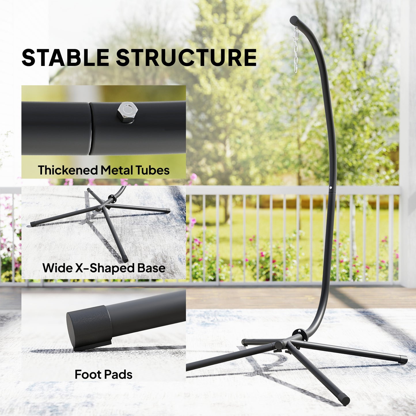 Outsunny Hanging Egg Chair Stand With Chain C Stand For Hammock Chair Adjustable 13 cm Height Heavy Duty Steel Black